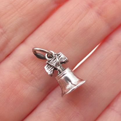925 Sterling Silver Vintage Liberty Bell Oxidized 3D Mini Charm Pendant
