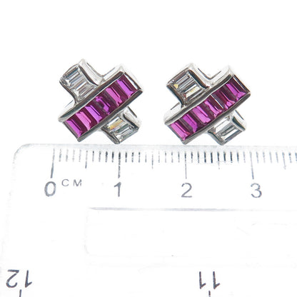 925 Sterling Silver Lab-Created Ruby & C Z "X" Shape Earrings