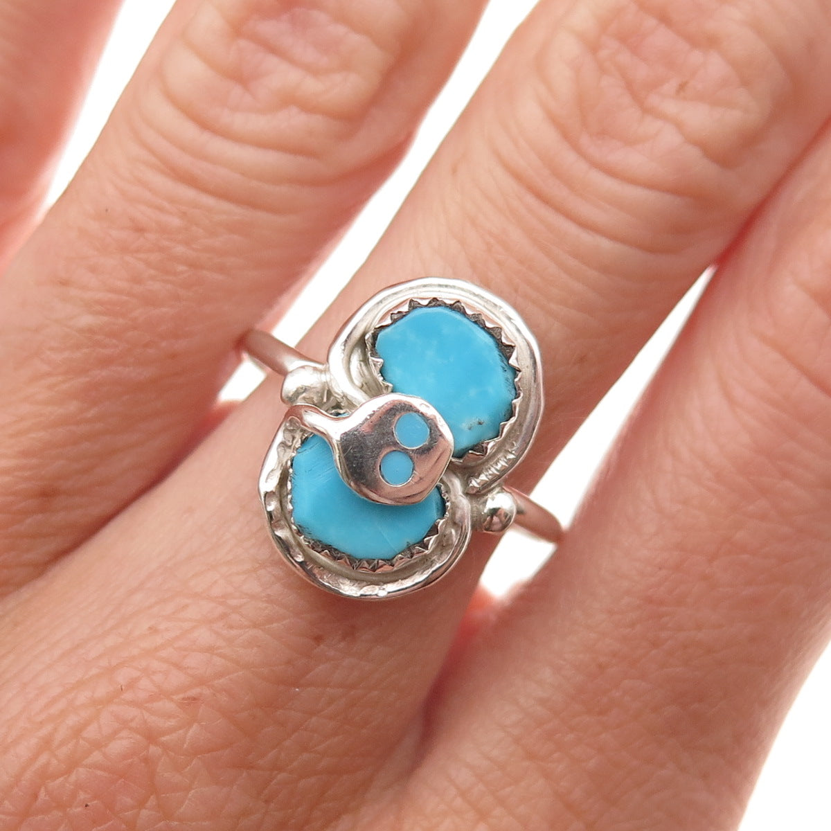 Effie Calavaza Zuni Old Pawn Sterling Silver Vintage Turquoise Ring Size 10.25