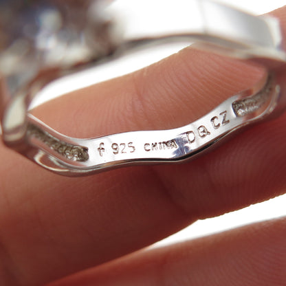 925 Sterling Silver Round-Cut C Z Engagement Wavy Ring Size 7