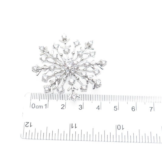 JCM Jacmel Mauritius 925 Sterling Silver C Z Snowflake Pin Brooch / Pendant