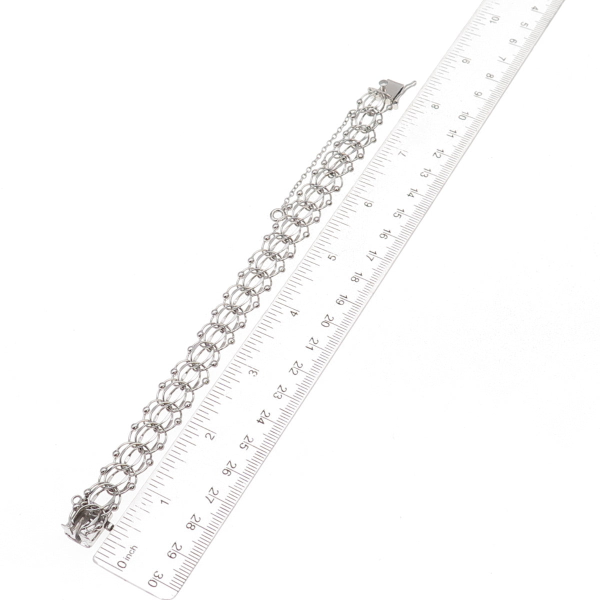 American 925 Sterling Silver Antique Art Deco Beaded Bismark Link Bracelet 7.25"