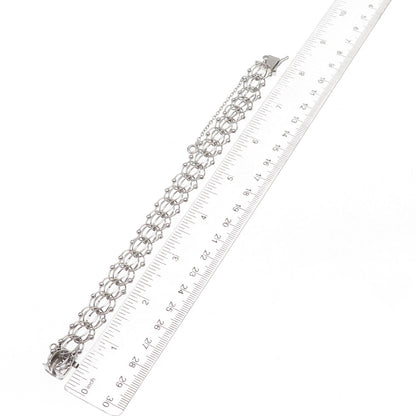 American 925 Sterling Silver Antique Art Deco Beaded Bismark Link Bracelet 7.25"