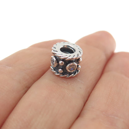 PANDORA 925 Sterling Silver Round-Cut C Z Oxy Crown Slide Bead Charm