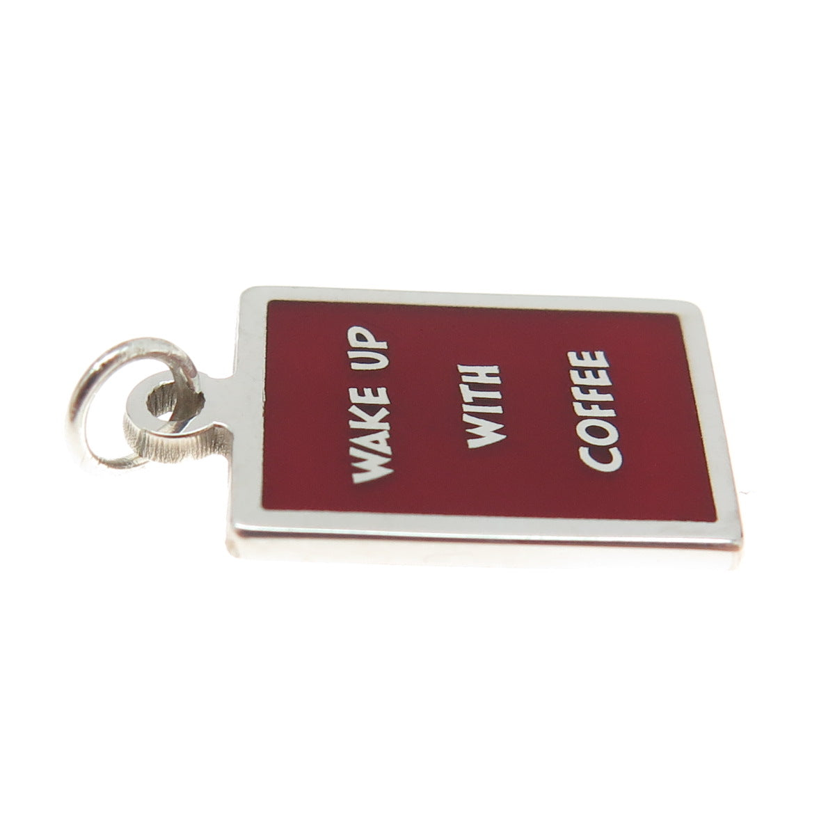 925 Sterling Silver Red Enamel "Wake Up With Coffee" Minimalist Charm Pendant