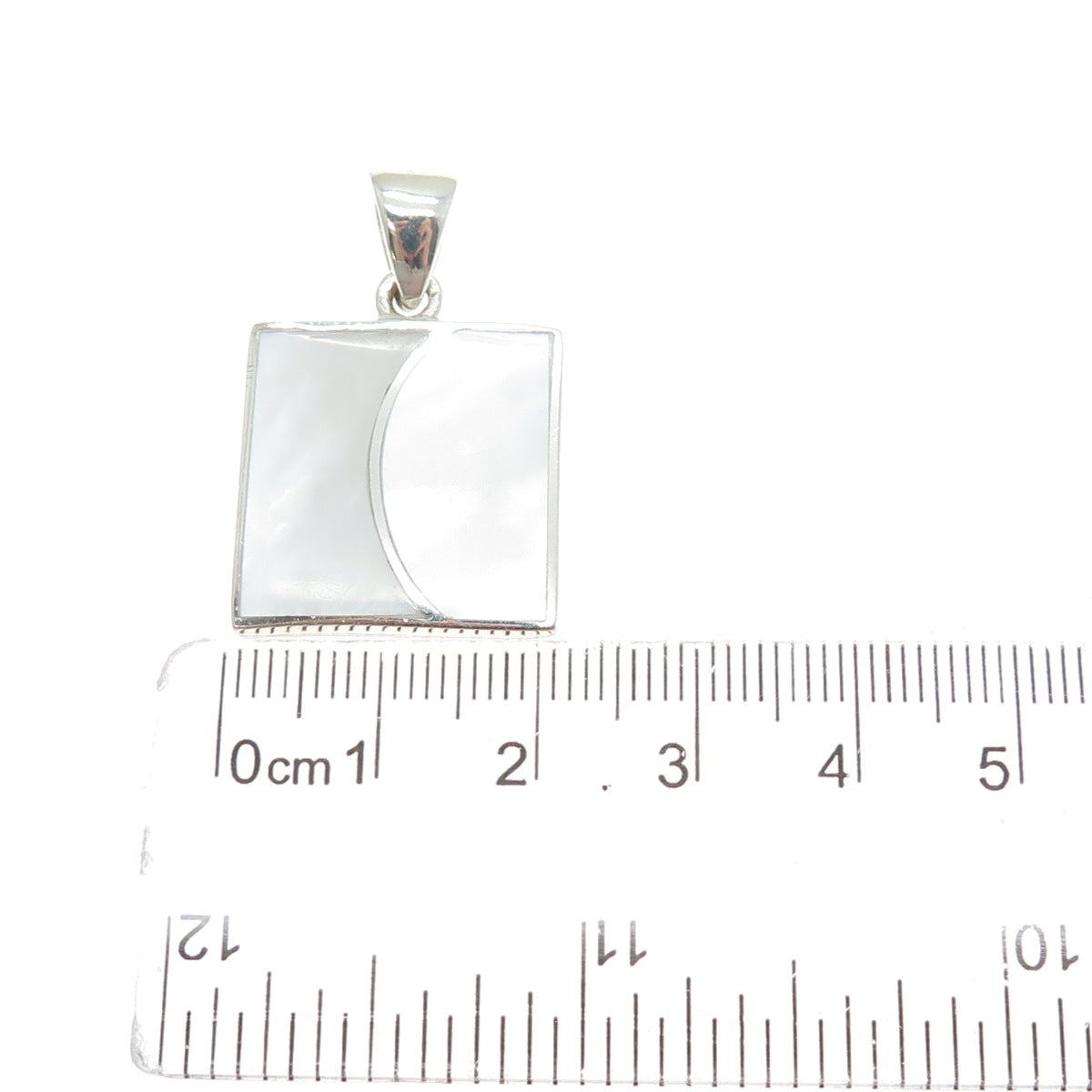 925 Sterling Silver Vintage Real MOP Modernist Square Charm Pendant