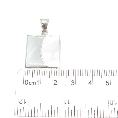 925 Sterling Silver Vintage Real MOP Modernist Square Charm Pendant