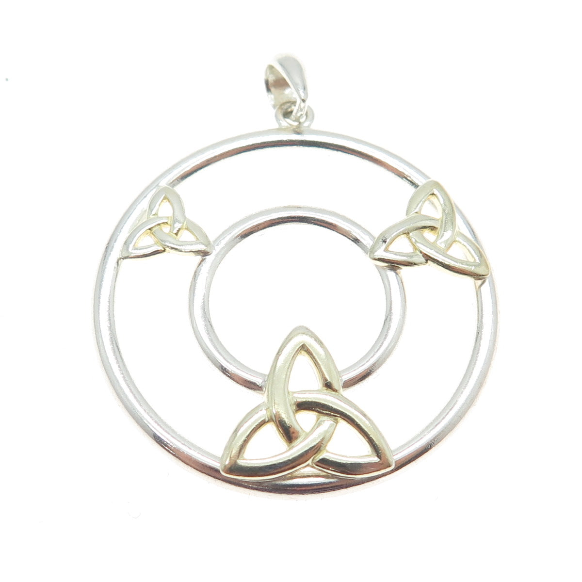 SOLVAR 925 Sterling Silver 2-Tone Vintage Ireland Celtic Trinity Knot Pendant