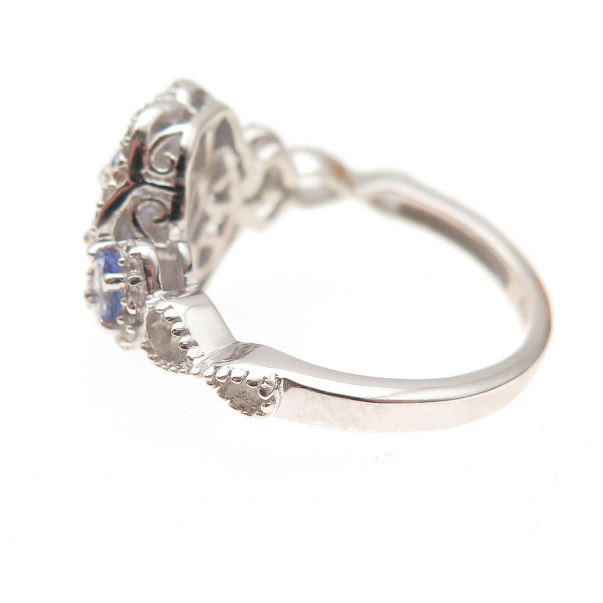 Chuck Clemency 925 Sterling Silver Real Tanzanite & White Topaz Ring Size 8