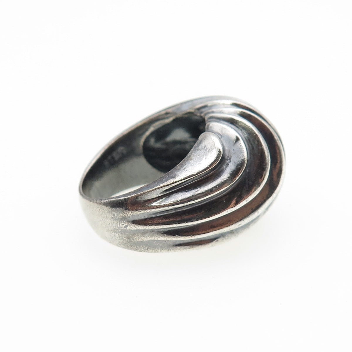 925 Sterling Silver Vintage Modernist Ribbed Dome Oxidized Ring Size 7