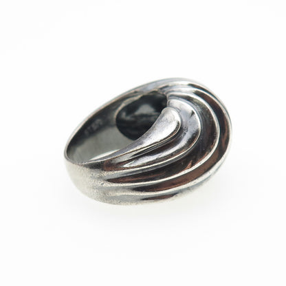 925 Sterling Silver Vintage Modernist Ribbed Dome Oxidized Ring Size 7