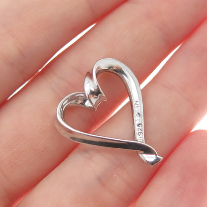 925 Sterling Silver Real Round-Cut Diamond Heart Minimalist Charm Pendant