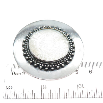 925 Sterling Silver Vintage Real Carved MOP Storyteller Oxidized Pin Brooch