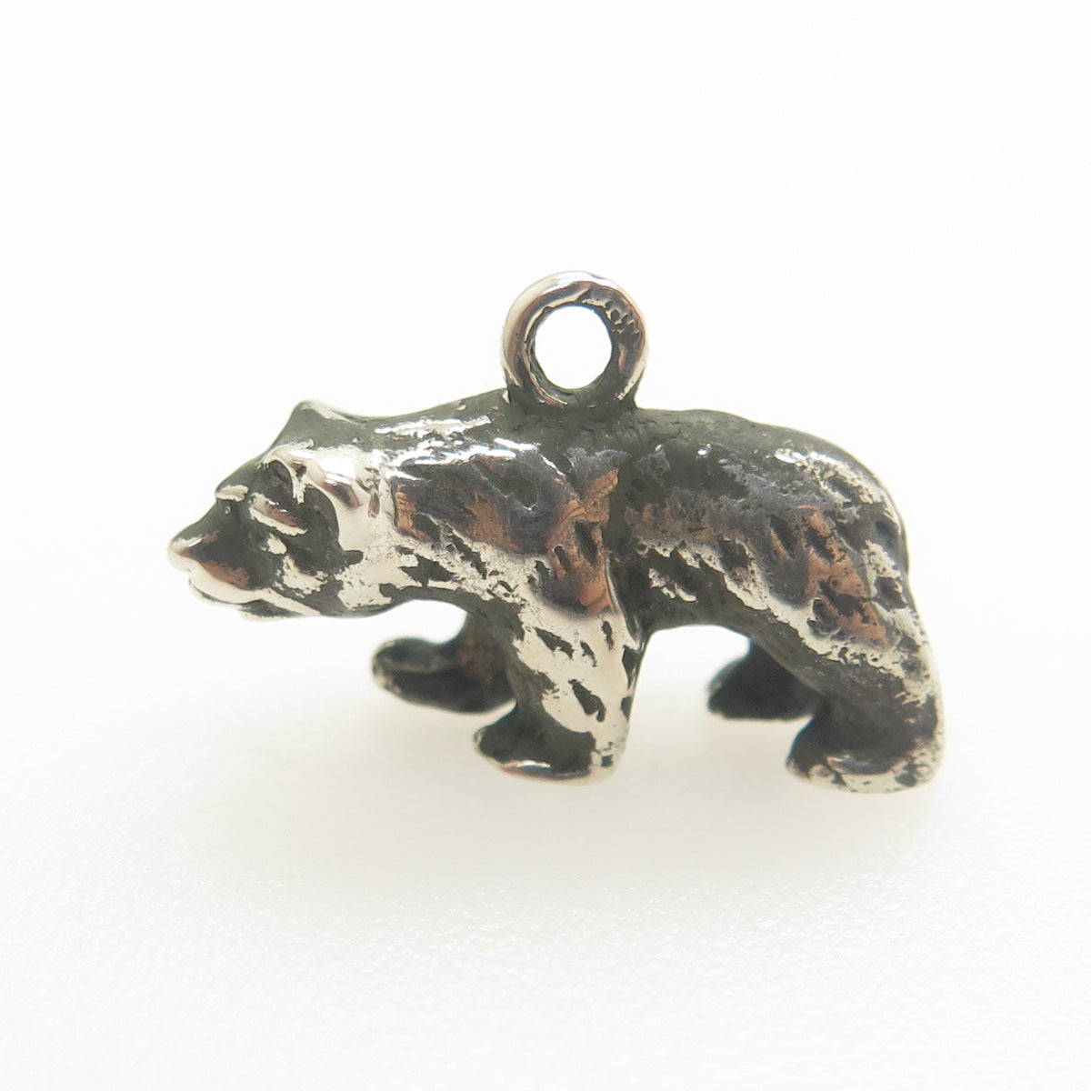 800 Silver Vintage Bear Minimalist 3D Charm Oxidized Pendant