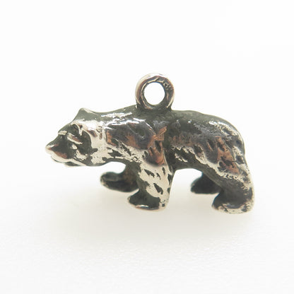 800 Silver Vintage Bear Minimalist 3D Charm Oxidized Pendant