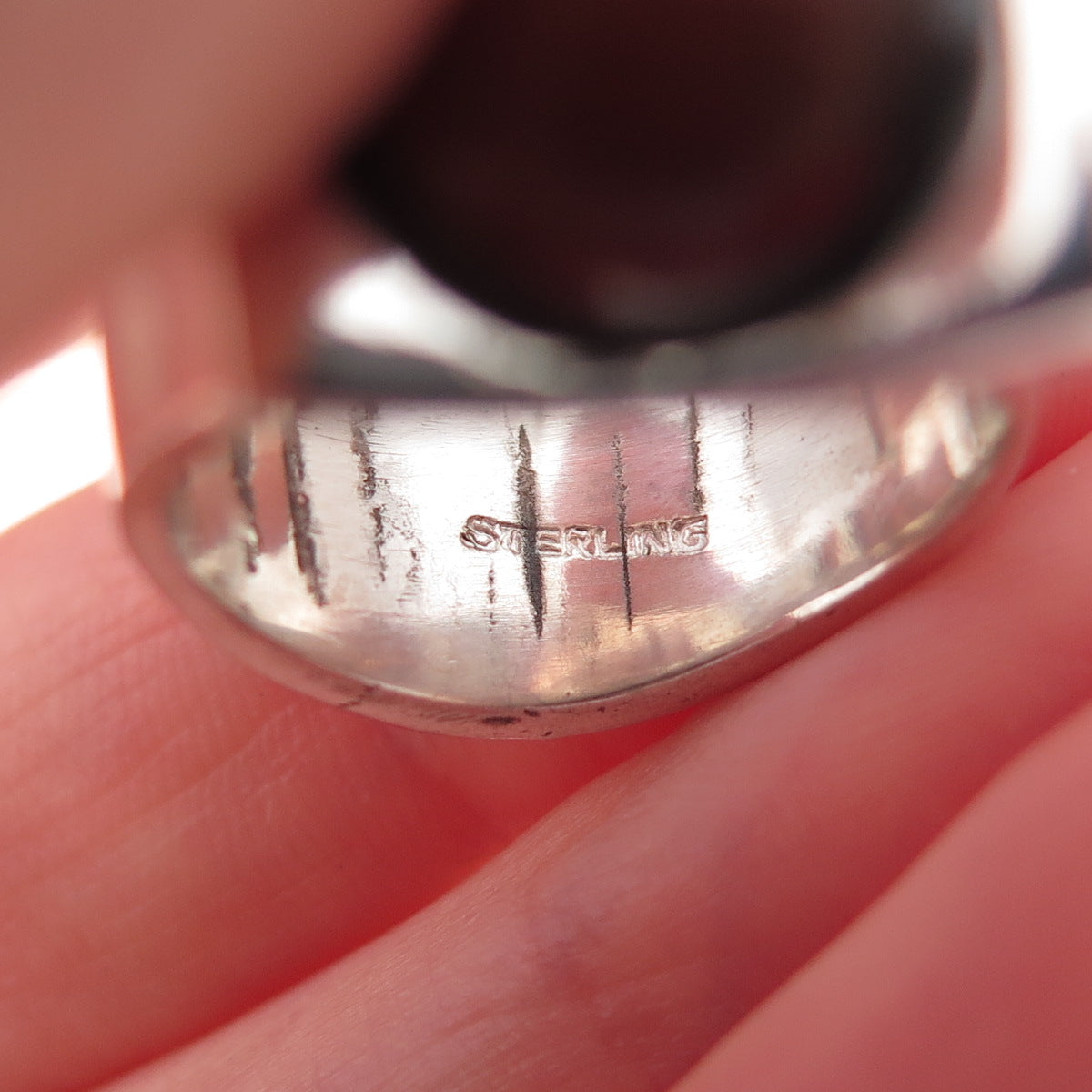 925 Sterling Silver Vintage Real Carnelian Modernist Oxidized Ring Size 7