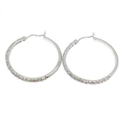 925 Sterling Silver Round-Cut C Z Hoop Earrings