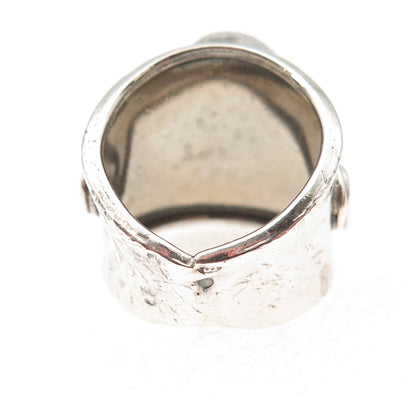 925 Sterling Silver Vintage Poland Real Amber Modernist Oxidized Ring Size 8
