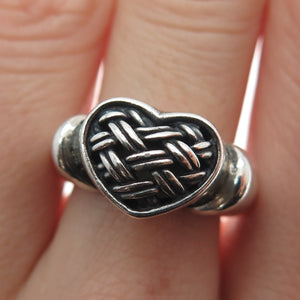 BRIGHTON 925 Sterling Silver Vintage Woven Heart Oxidized Ring Size 7.25