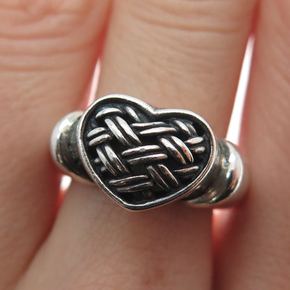 BRIGHTON 925 Sterling Silver Vintage Woven Heart Oxidized Ring Size 7.25
