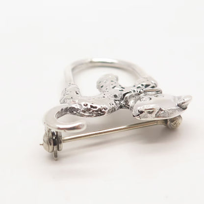 925 Sterling Silver Vintage Mexico Cat / Kitten Modernist Pin Brooch