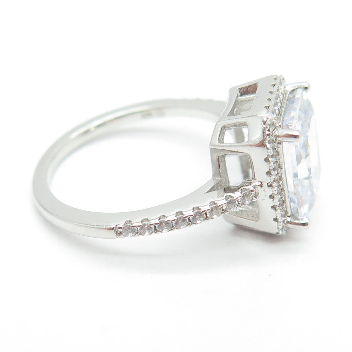 925 Sterling Silver Radiant & Round-Cut Shaped C Z Ring Size 7.25