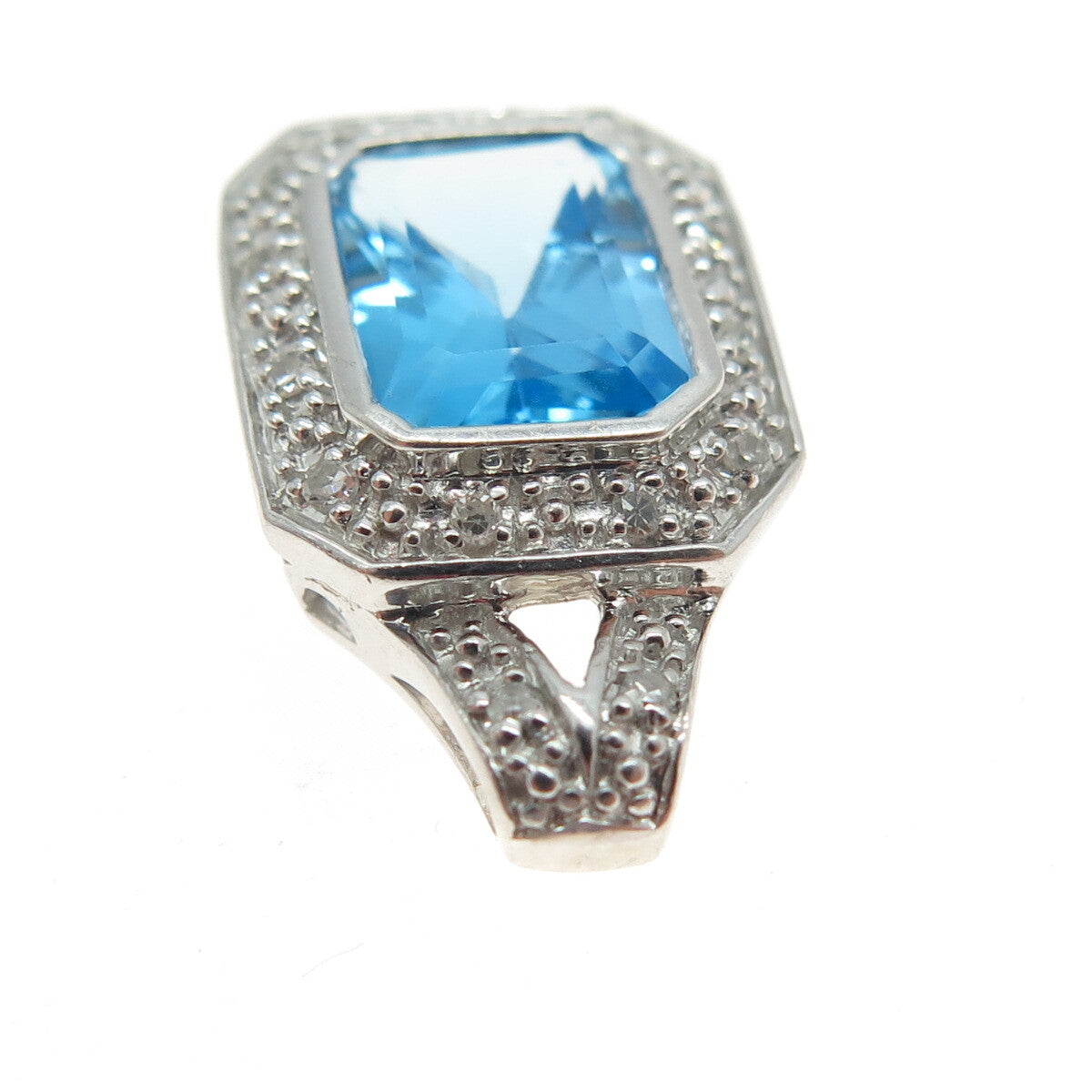 925 Sterling Silver Real Round-Cut Diamond & Blue Topaz Minimalist Pendant