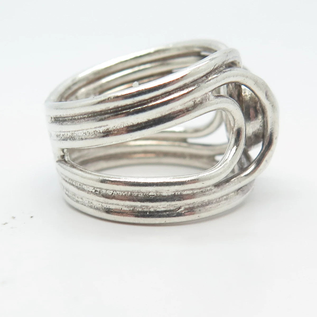 925 Sterling Silver Vintage Modernist Wide Ring Size 7.5