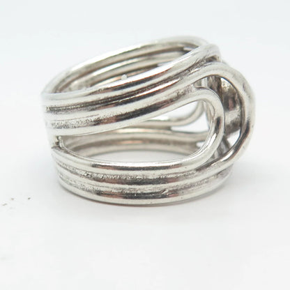 925 Sterling Silver Vintage Modernist Wide Ring Size 7.5