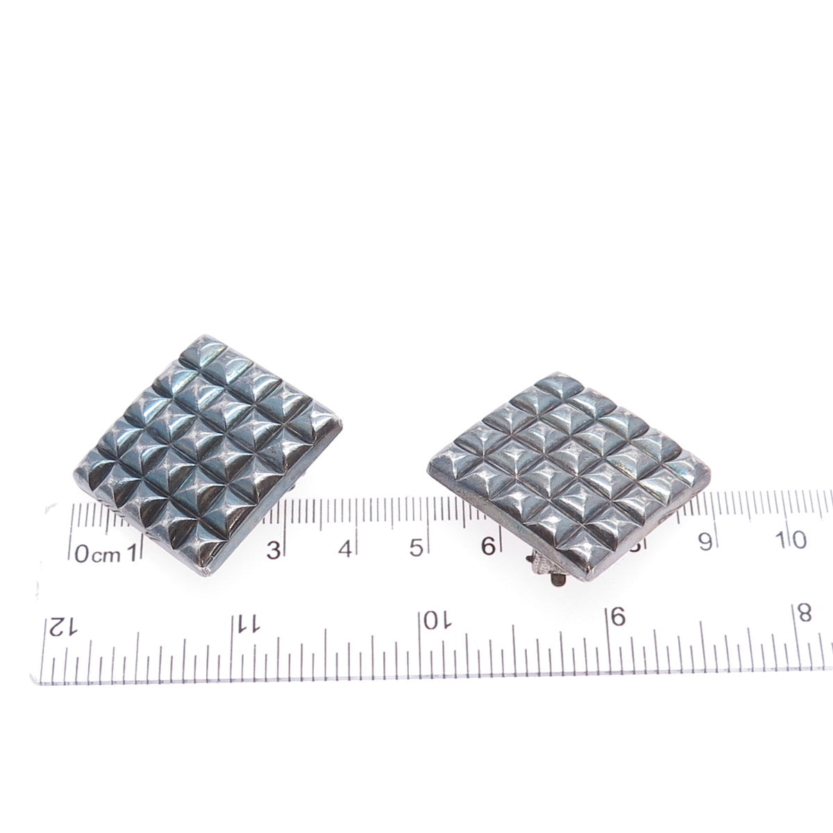 925 Sterling Silver Vintage Modernist Oxidized Clip On Earrings