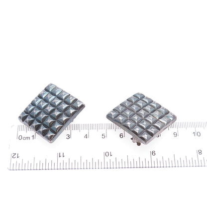 925 Sterling Silver Vintage Modernist Oxidized Clip On Earrings
