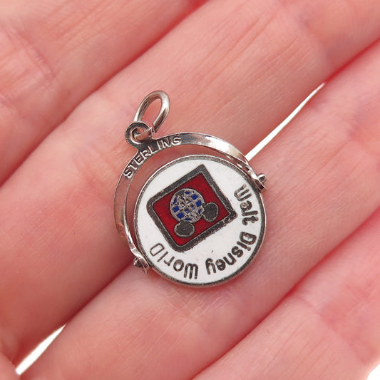 Disney 925 Sterling Silver Vintage Enamel Walt Disney World Mini Charm Pendant