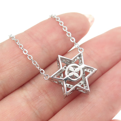 925 Sterling Silver Round-Cut C Z Star of David Cable Chain Necklace 16-18"