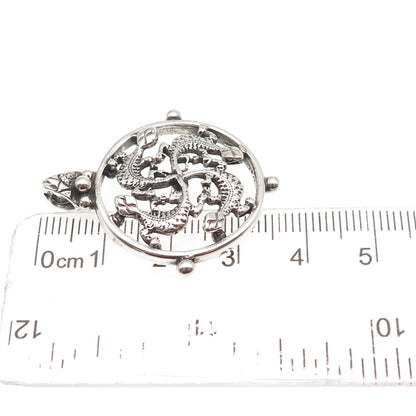925 Sterling Silver Vintage Lizard Cross Oxidized Charm Pendant