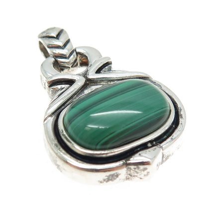 925 Sterling Silver Vintage Real Malachite Modernist Pendant
