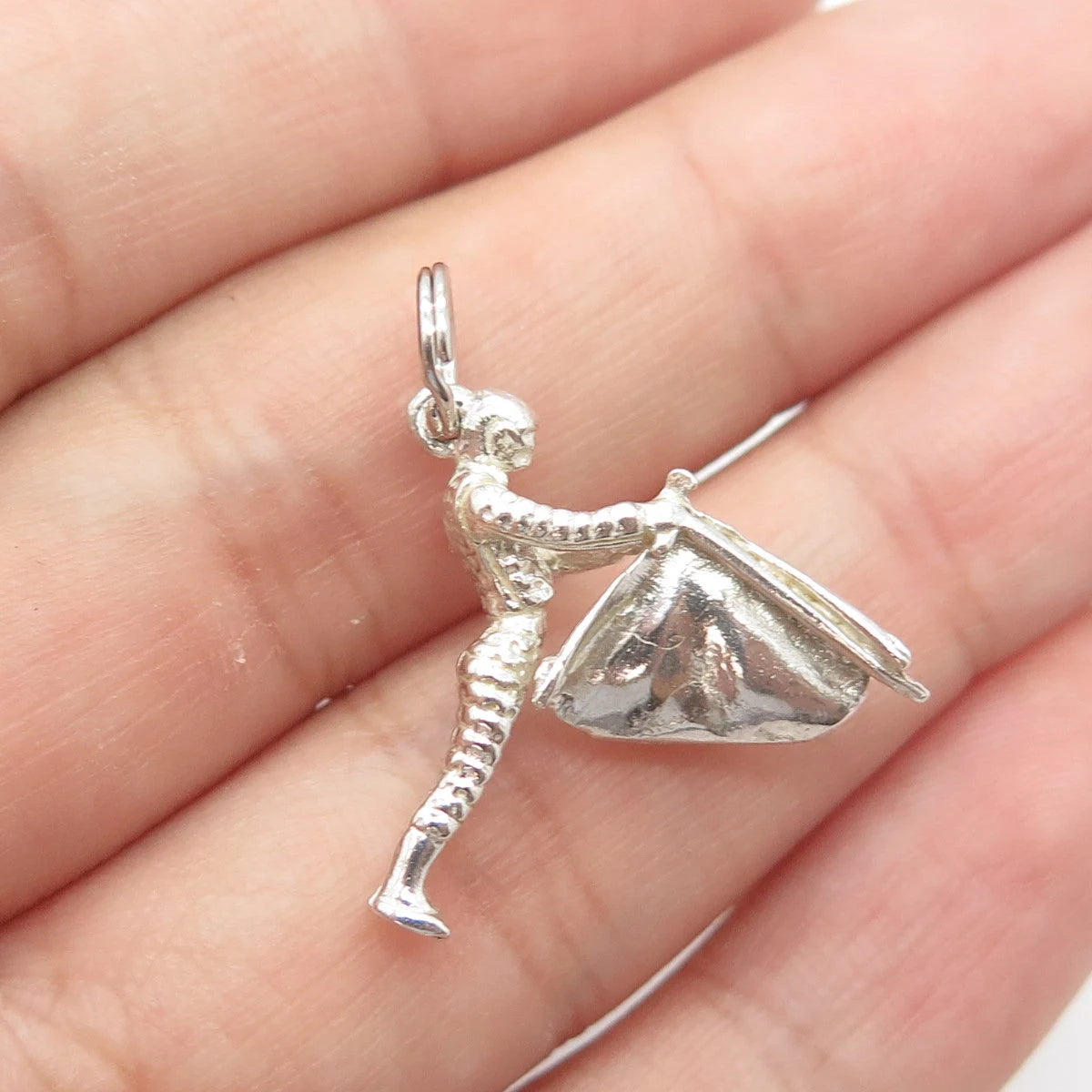 925 Sterling Silver Vintage Toreador 3D Charm Pendant