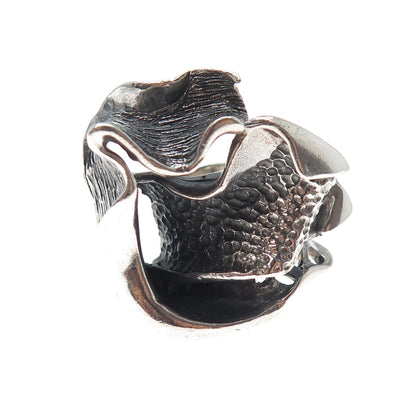 925 Sterling Silver Vintage Modernist Abstract Oxidized Ring Size 5.5