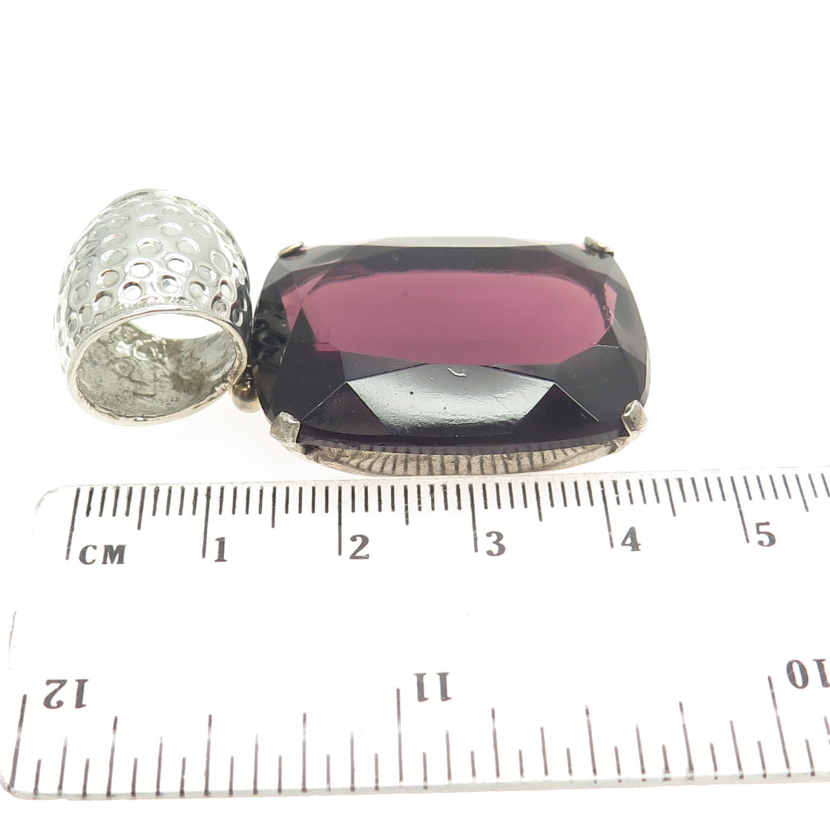 925 Sterling Silver Vintage Purple Glass Large Pendant