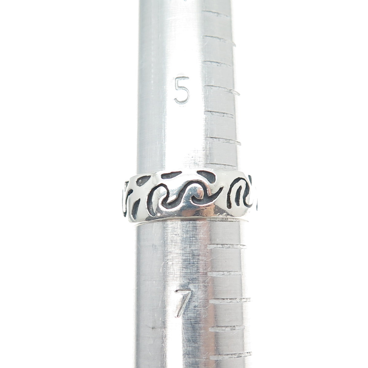 925 Sterling Silver Vintage Modernist Scroll Oxidized Band Ring Size 6.25
