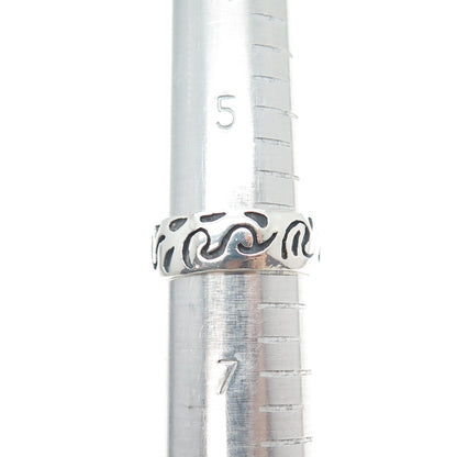 925 Sterling Silver Vintage Modernist Scroll Oxidized Band Ring Size 6.25