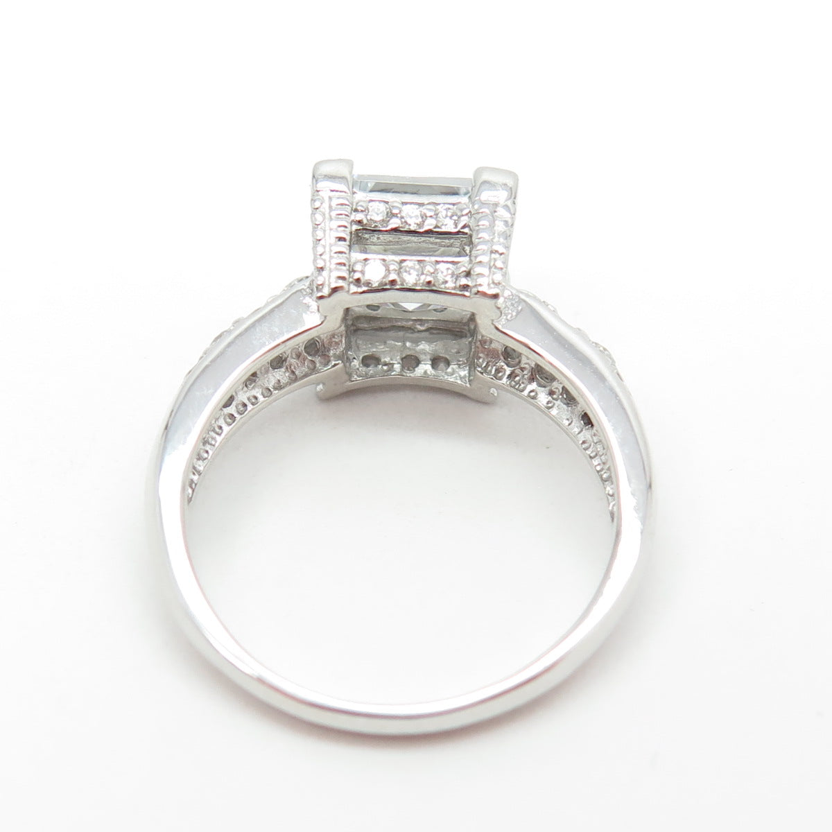 925 Sterling Silver Princess & Round-Cut C Z Engagement Ring Size 7