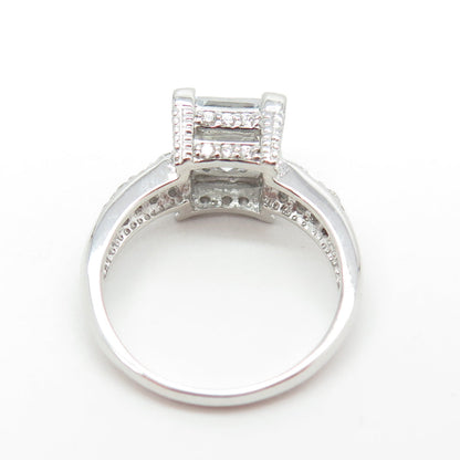 925 Sterling Silver Princess & Round-Cut C Z Engagement Ring Size 7