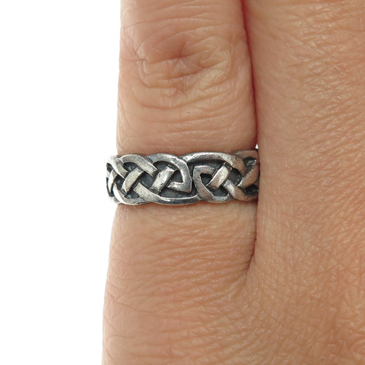 PETER STONE 925 Sterling Silver Vintage Celtic Knot Oxidized Band Ring Size 4.75