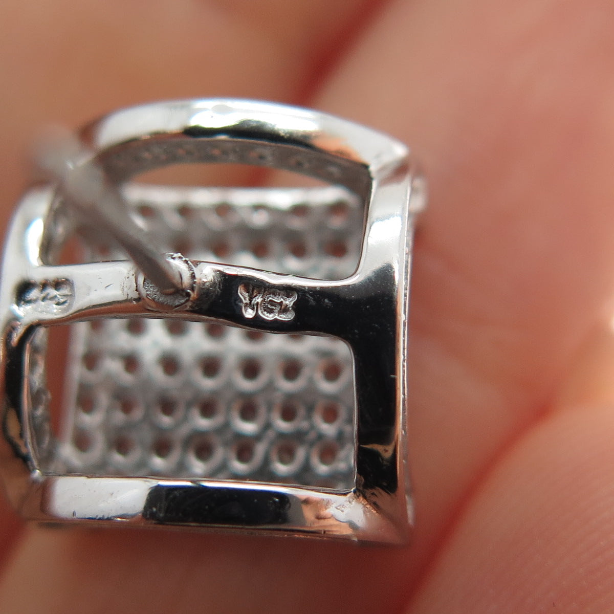 925 Sterling Silver Round-Cut C Z Arch Square Stud Earrings