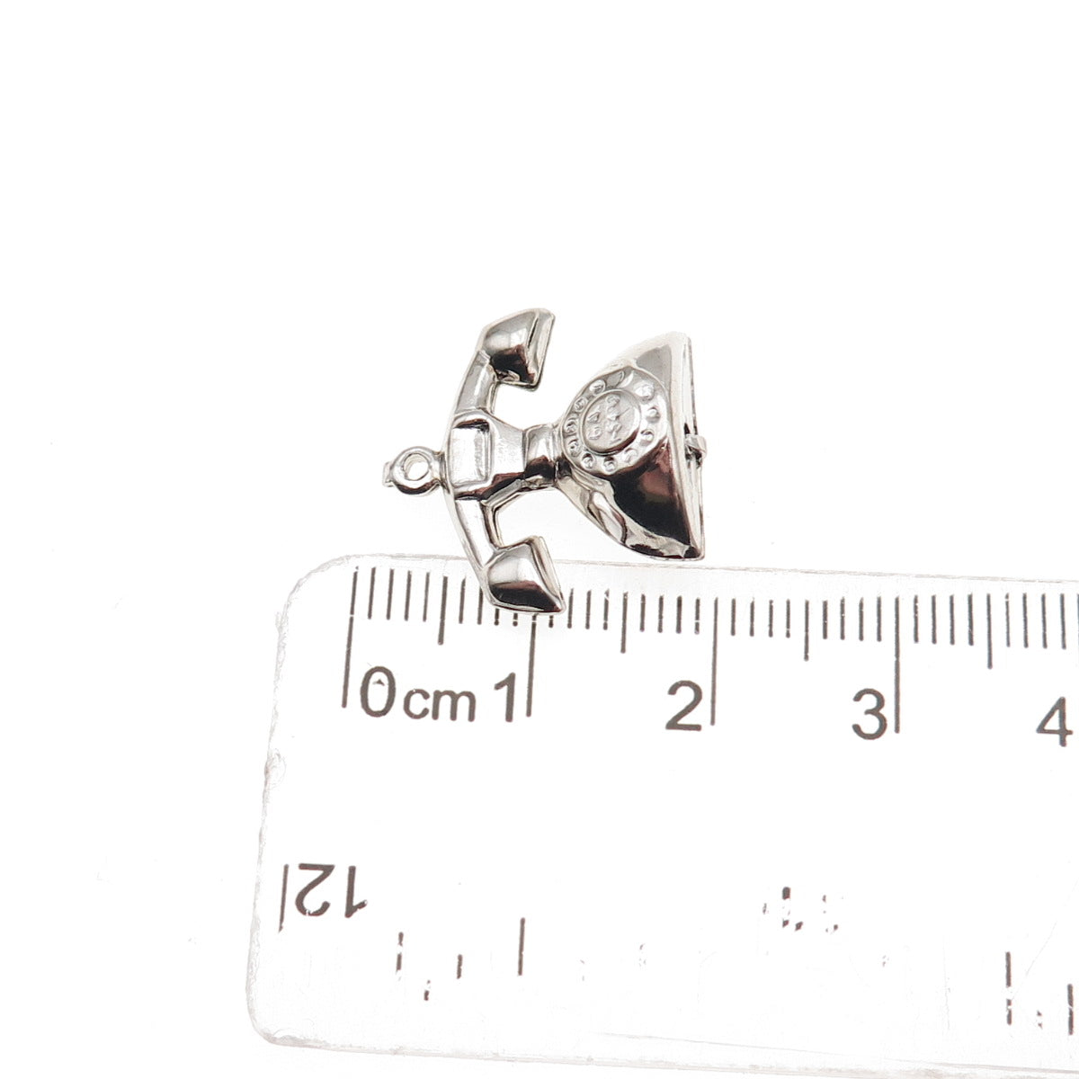 925 Sterling Silver Vintage Retro Rotary Phone 3D Hollow Mini Charm Pendant