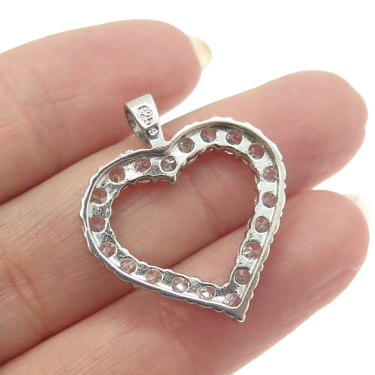 925 Sterling Silver Round-Cut C Z Heart Pendant