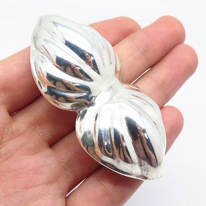 925 Sterling Silver Vintage Mexico Ribbed Large Bow Pin Brooch