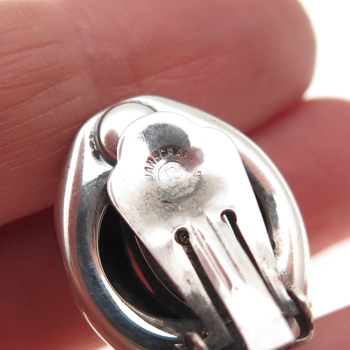Danecraft 925 Sterling Silver Vintage Modernist Oxidized Clip On Earrings