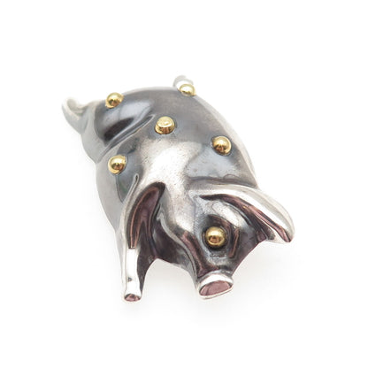 925 Sterling Silver 2-Tone Vintage Mexico Pig Oxidized Pin Brooch / Pendant