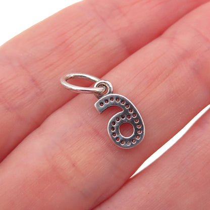 Pandora 925 Sterling Silver C Z Lucky Number 6 Charm Pendant